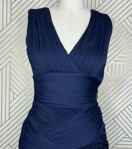 Halston Heritage  Ruched Sleeveless Long Gown in Navy Blue Size US XXS