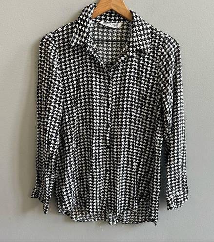 Houndstooth Big Dart Button Down Black and White  Shirt Women’s Size Medium UK 12