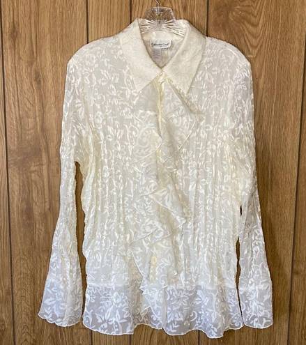 Coldwater Creek  | Cream Ruffle Front Long Sleeve Crinkle Blouse 1X