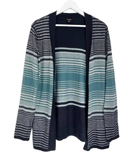 Talbots Women’s Striped Open Front Cardigan Sweater Shimmer Blue Size Medium