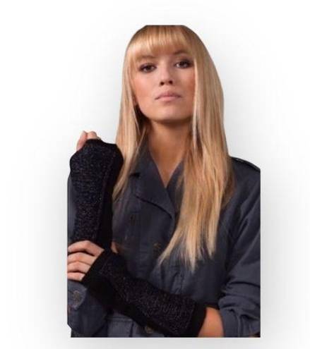 Rare: new Pencey ✵ Fringe Fingerless Gloves ✵ Black Metallic ✵ Edgy Chic Blingy