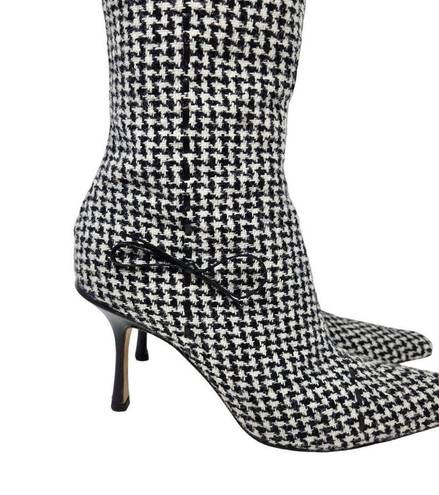 Jimmy Choo  Vintage VTG Wool Houndstooth Pattern Heeled Boots Pointed Toe Size 38