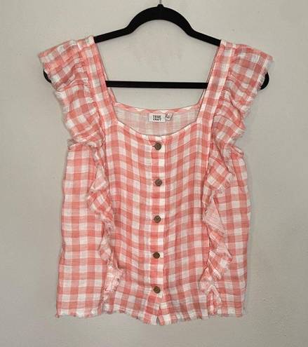 True Craft  Gingham Ruffled Pink Blouse