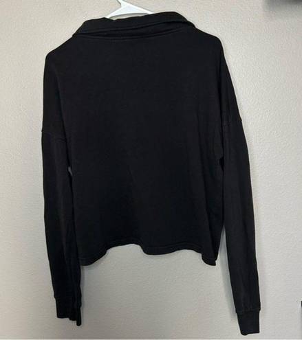 Missguided  black quarter zip embroidered pullover boxy cropped sweater size M 8