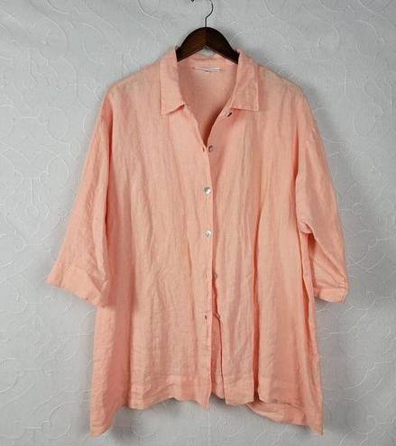 Bryn Walker  Womens Top Size M Peach Linen Button Up Asymmetric Oversized Tunic