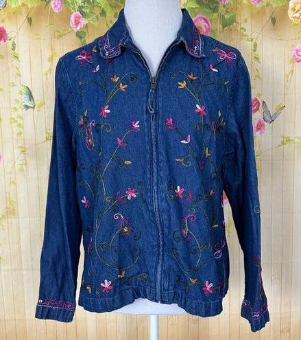 Erika  Blue Denim Floral Jacket Size M