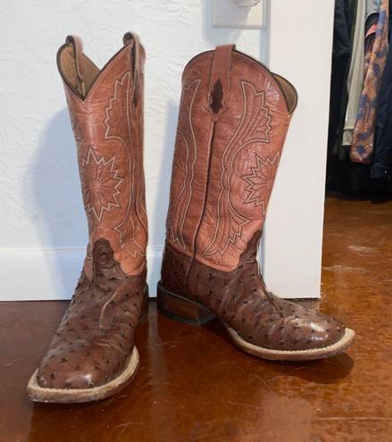 Tony Lama San Saba Vintage Full Quill Ostrich Cowboy Boots - Square Toe