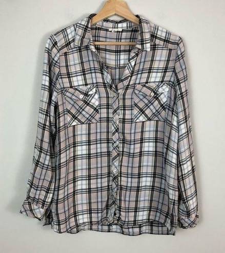 Joie Soft  | Tan and Black Plaid Button Down Long Sleeve Top Size Medium