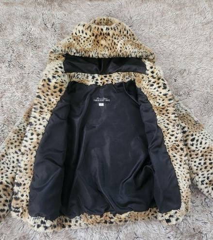 Donna Salter's Fabulous Furs Hooded Leopard Print Faux Fur Jacket Size Small