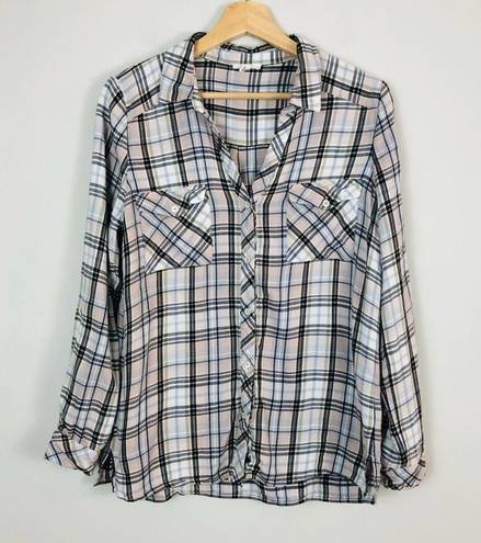 Joie Soft  | Tan and Black Plaid Button Down Long Sleeve Top Size Medium