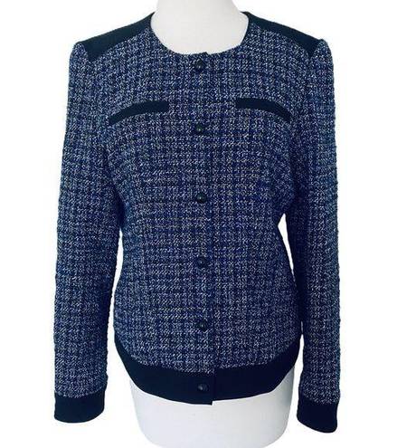 Tommy Hilfiger  Blue Black Button Snap Front Tweed Suit Jacket Blazer Jacket 10