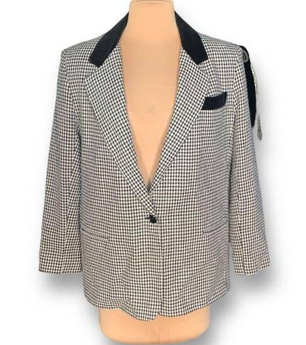 Houndstooth Vintage Dumas Jacket Black White  Velvet Collar Blazer Boxy Oversized