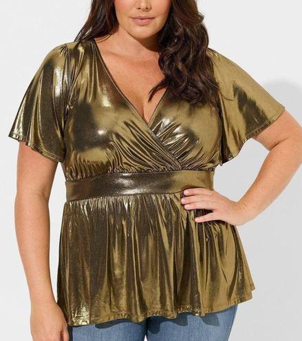 Torrid  Liquid Shine Surplice Peplum Top Gold Plus 1X NEW