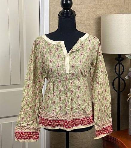 Tommy Hilfiger  Paisley Shirt Size Medium Green Red Cottagecore Beach