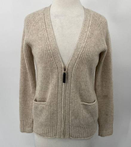 Michael Kors Michael  Cashmere Cardigan Zip Front V Neck Pockets Beige Womens XS