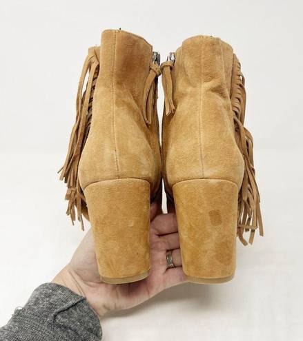 Rebecca Minkoff [ Ilan Brown Suede Leather Fringed Pointed Toe Ankle Boots 9.5