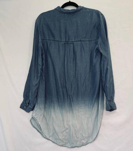 Holding Horses  Denim Ombre Button Up Tunic Women's Large Long Length 100% Tencel