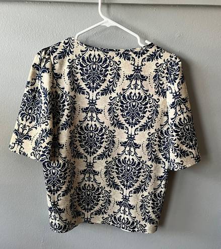 SheIn Navy And Cream Damask Blouse