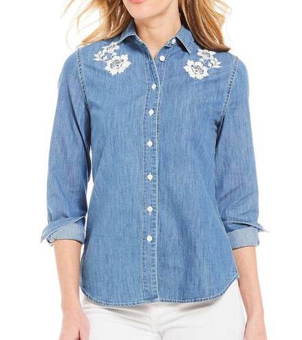 Draper James  Howdy Embroidered Chambray Button Down