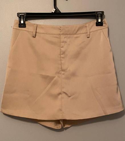 Glam | Beige Belt Loop Flowy Skort with Pockets