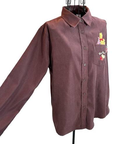 Disney Vintage  Winnie the Pooh Piglet Bee Real Button Down Shirt Maroon Size Med