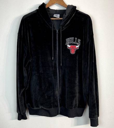 Nba  Chicago‎ Bulls Sweatshirt Jacket Hoodie Zip Up Womens Size XL Black Velour