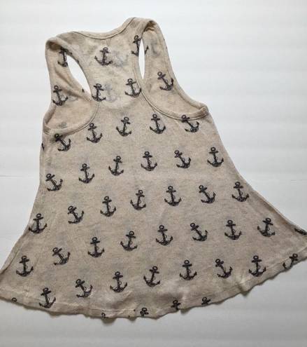 Vintage Havana  Tan/Black Anchor Design Print Racerback Knit Top Tank Sz S