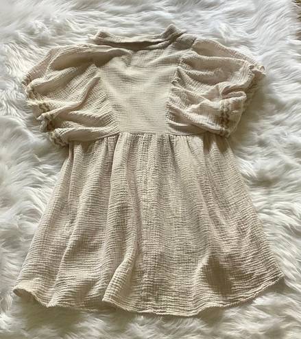 Entro V-Neck Gauze Embroidered Baby Doll Dress