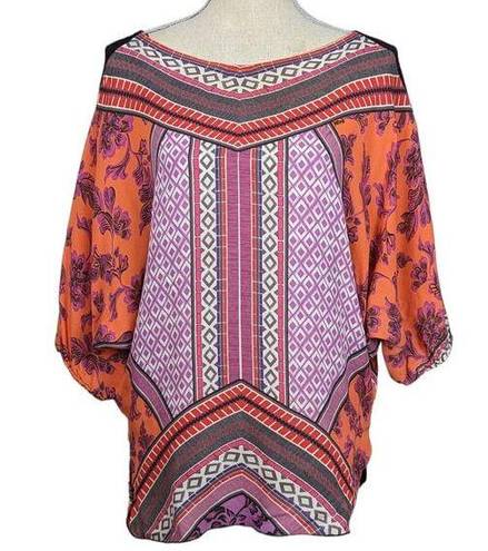 Hale Bob  Dolman Sleeve Print Blouse Orange and Black