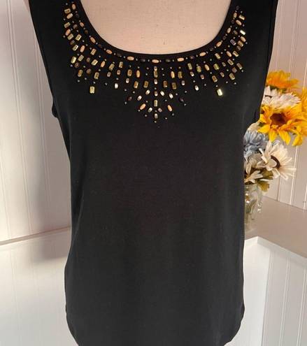 Karen Scott Black Scooped Embellished Sleeveless Top