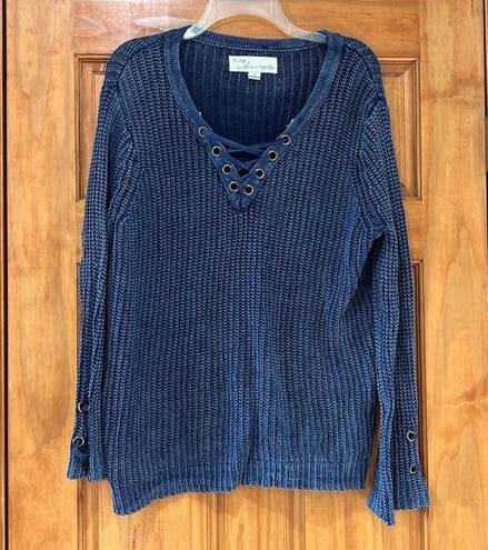 Vintage Havana  Blue V Neck Knit Sweater