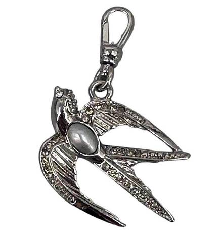 Chloe + Isabel  Sparrow Charm Rhinestone Bird Dove Pendant Silver Tone