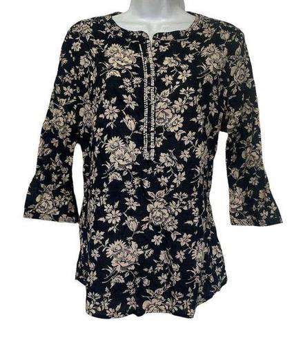 Maison Scotch  La Femme Selon Marie Black Tan Flower Beaded Tunic Top Size 2 L