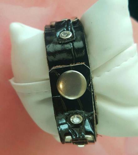 Handmade  silvertone link leather snap Bracelet