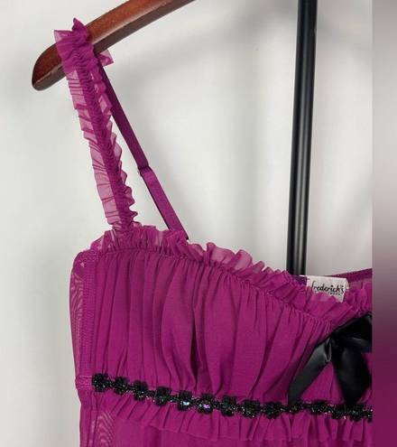 Frederick's of Hollywood Frederick’s of Hollywood Fuchsia Purple Mesh Ruffle Lingerie Sheer Top Dress