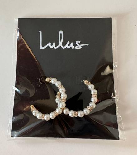 Lulus Pearl Rhinestone Hoop Earrings