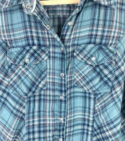 Style & Co  Plaid Button Up Long Sleeve Pearl Snap Blouse Sz XS