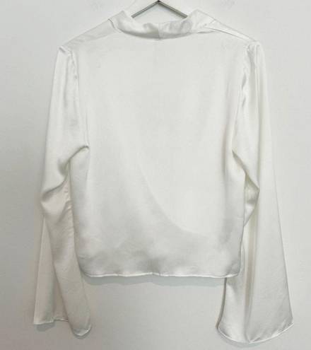 Mango NWT  V-Neck Flare Long Sleeve Satin Feel Faux Wrap Blouse Top MNG Medium 6