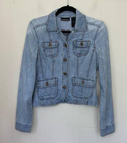 DKNY  Jeans Distressed Light Wash Denim Blue Blazer Jacket ~ Size XS