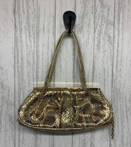 Stuart Weitzman Womens  Vintage Gold Snake Skin Clutch