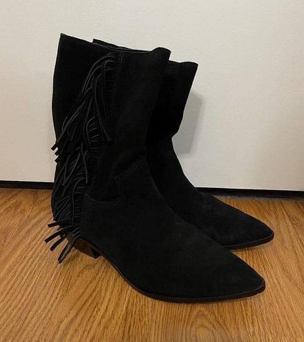 Rebecca Minkoff  black western suede leather point toe cowgirl fringe boots 8.5