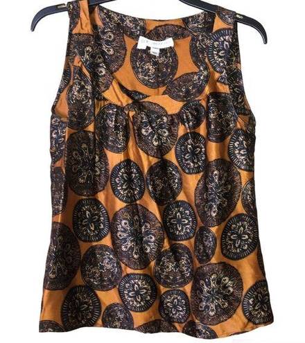 St. John  Collection Silk Medallion Print Sleeveless Tank Top Blouse Rust Brown S