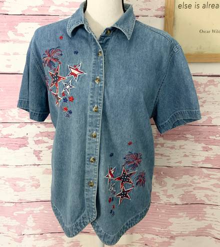 Cabin creek VINTAGE Women’s Denim Fireworks July 4th Top in a size Medium