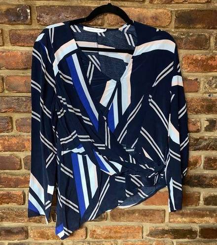 Symphony NWT  + Notes Asymmetrical Faux-Wrap Striped Blouse Women's Size Small