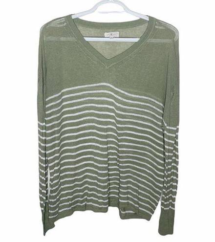 Lou & grey  soft sage v neck striped light sweater size XS