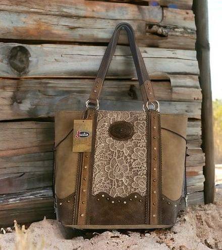 Justin Boots Justin Women’s Tan Lace Inlay Concealed Carry Tote Bag