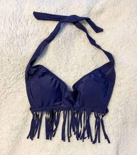 The Bikini Lab Navy Fringe Bikini Top from 