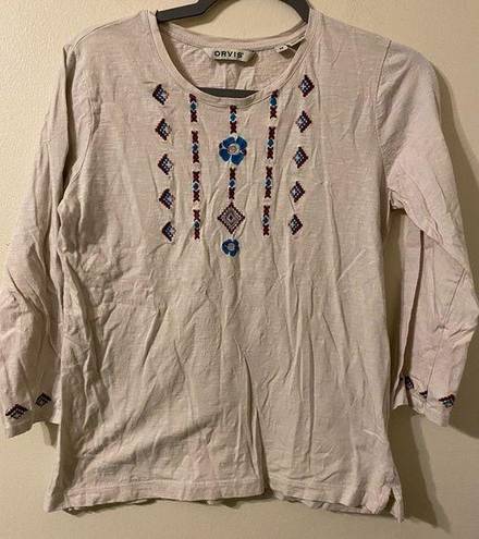 Orvis Womens  White Native American Design Long Sleeve Tee T-Shirt Sz Medium