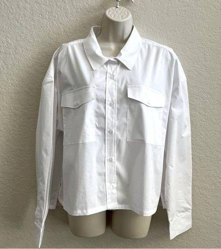 DKNY  Button Down Collared Long Sleeve Tailored Top White Pockets Women’s XL