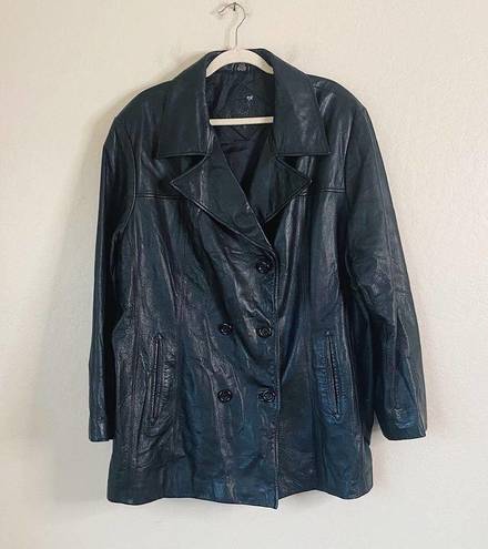 Jacqueline Ferrar Vintage 90s Y2K  Black Perfect Leather Long Line Blazer Jacket